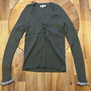 Madewell Olive Ribbed Knit Ruffle Cuff Sweater